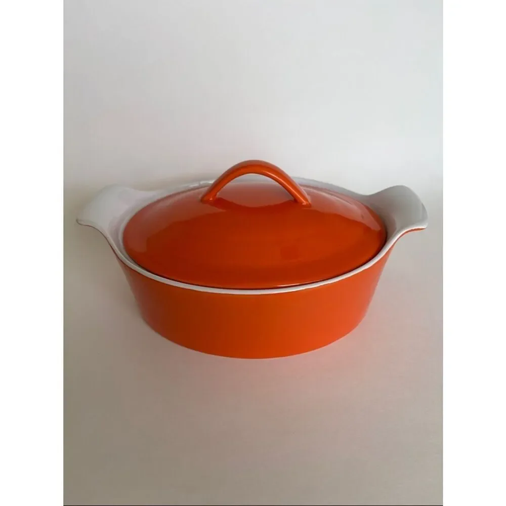 Berndes Germany Ceramic Oval Orange Casserole Dish With Lid